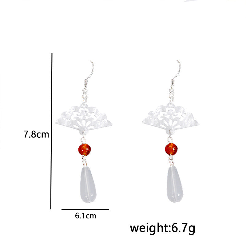 Hollow Sector Imitation Jade Drop-shaped Vintage Earrings