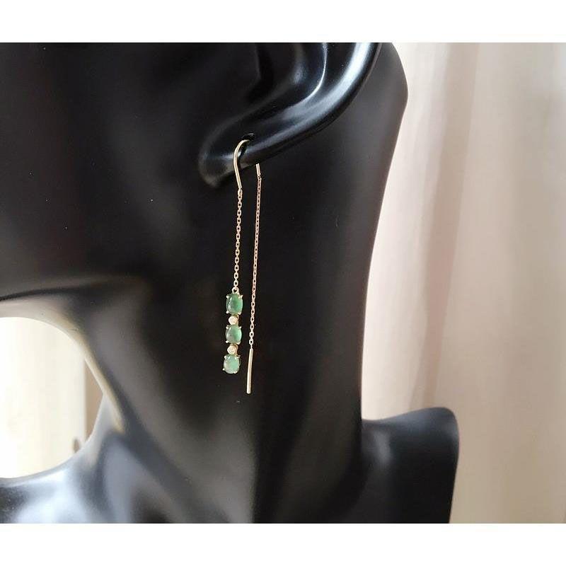 Natural Chalcedony Jade Oval Hanging Earrings