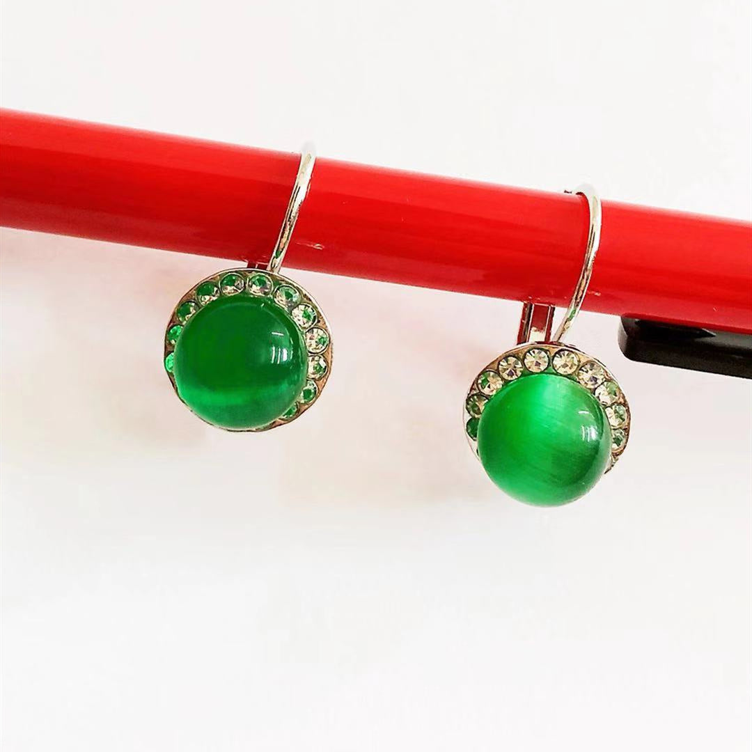 European And American Temperament Jade Round Micro-set Earrings