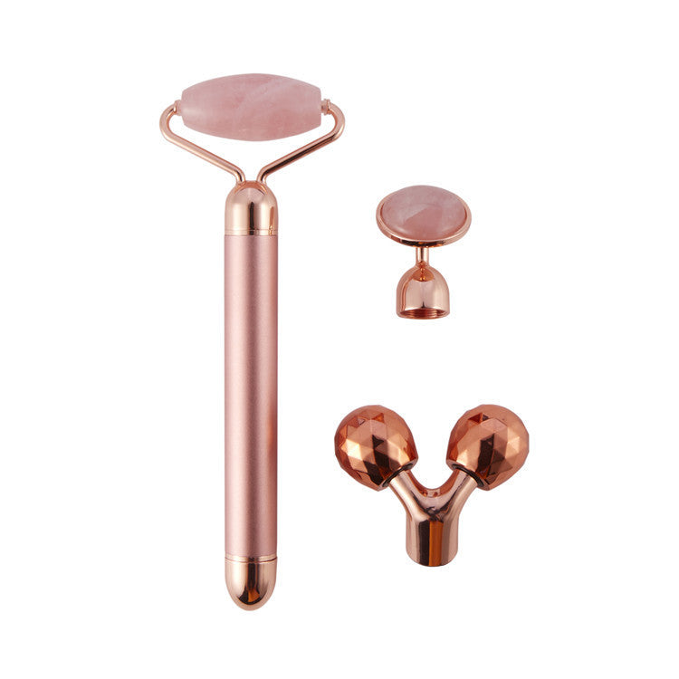 3 In 1 Vibrating Facial Jade Roller Set Rose Quartz