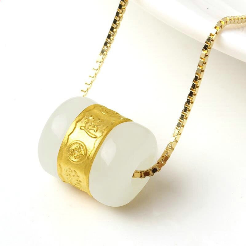 Gold inlaid jade and jade pendants for men and women white jade