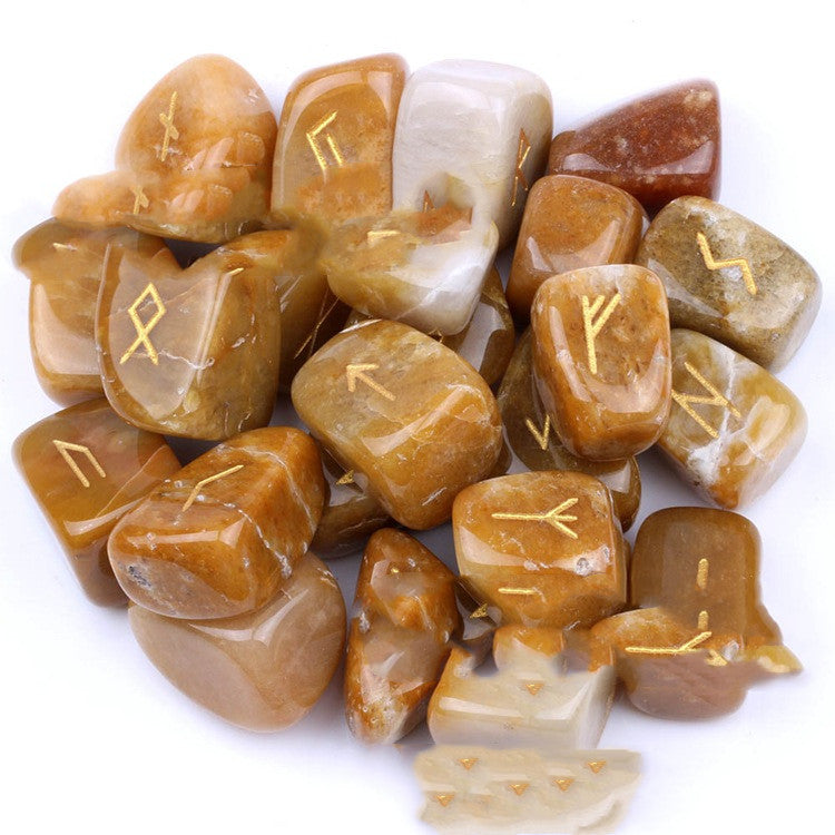 Natural Semi-Precious Stones, Rune Engraving, Crystal Jade