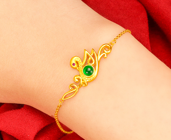 New Gold Inlaid Jade Swan Bracelet