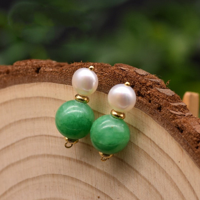 Natural Green Jade Baroque Pearl Earrings