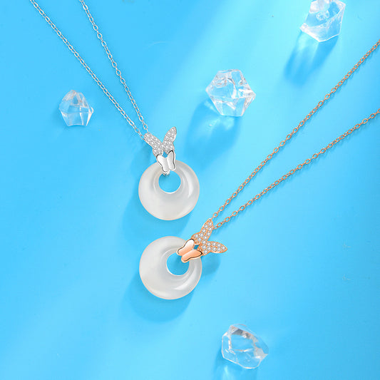 Butterfly Love Peace Buckle Hetian Jade Necklace