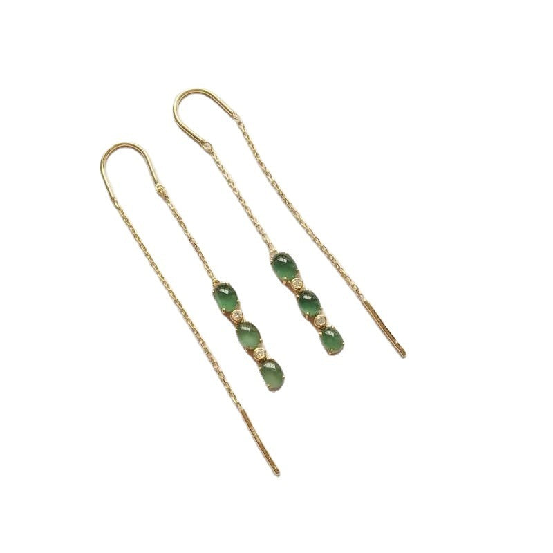 Natural Chalcedony Jade Oval Hanging Earrings