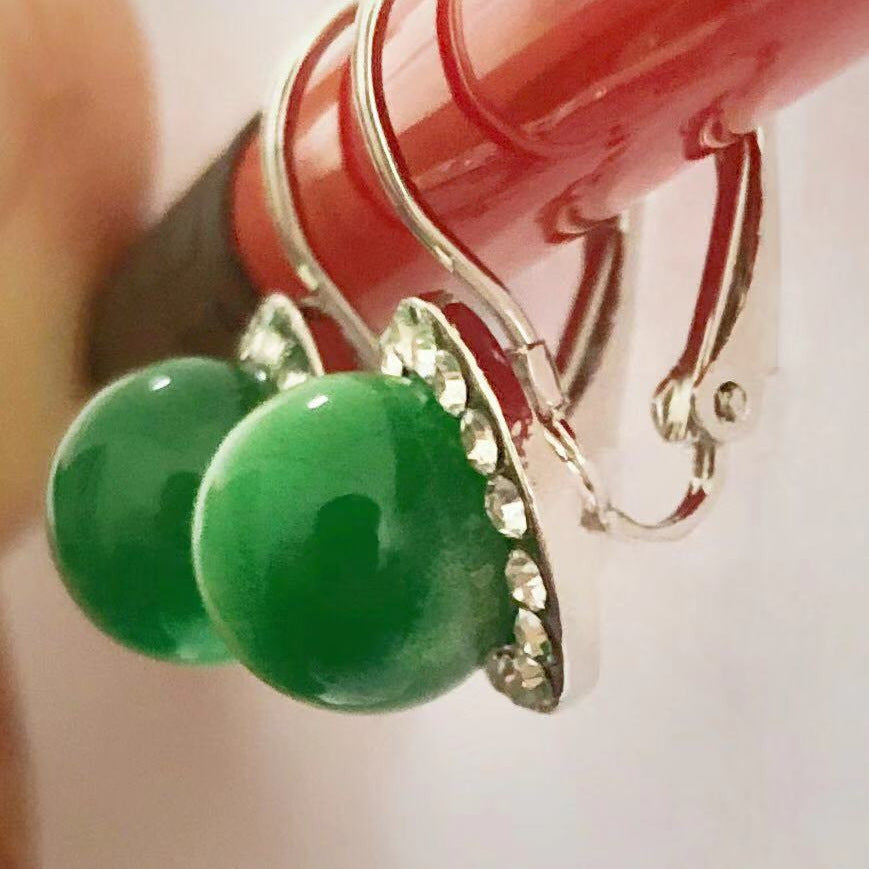 European And American Temperament Jade Round Micro-set Earrings