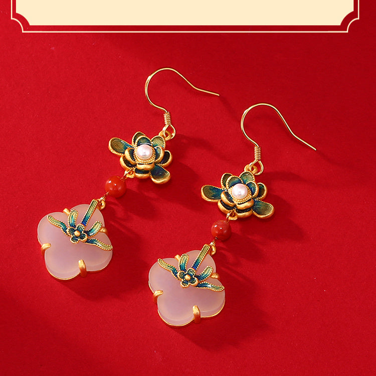 Lotus Tassel Hetian Jade Stud Earrings