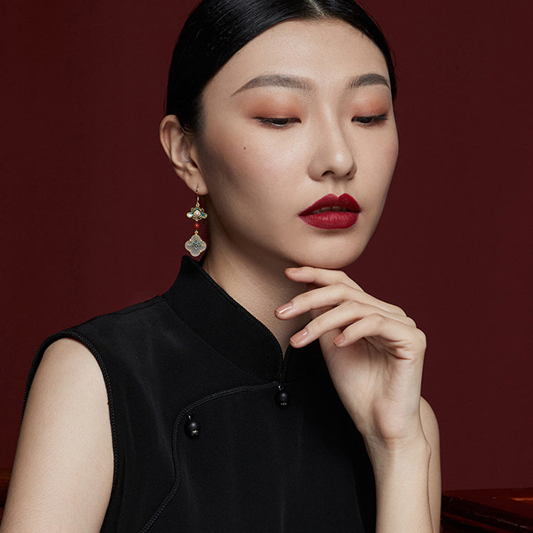 Lotus Tassel Hetian Jade Stud Earrings