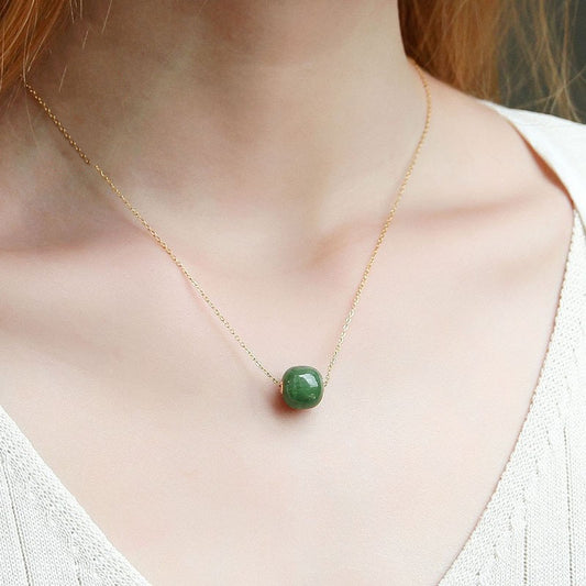 Hetian Jade Green Jade 14K Gilded Pendant As Right As Rain Everything Goes Well Clavicle Chain