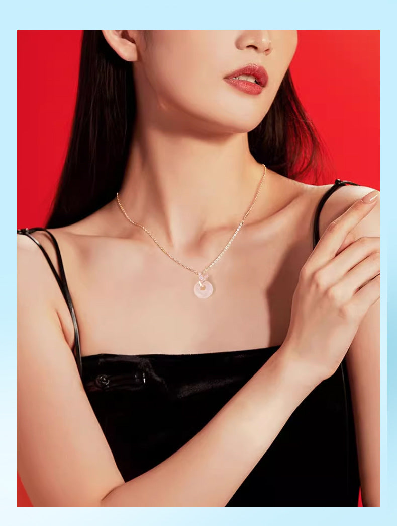 Butterfly Love Peace Buckle Hetian Jade Necklace