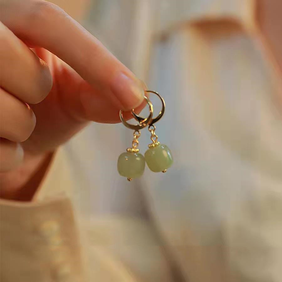 Hetian Jade Earrings Elegance Retro