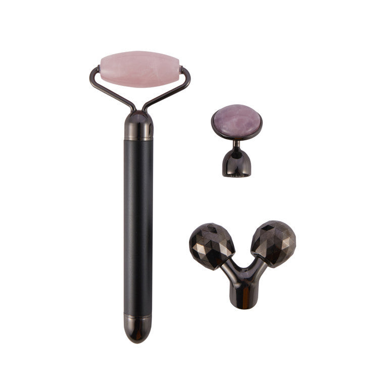 3 In 1 Vibrating Facial Jade Roller Set Rose Quartz