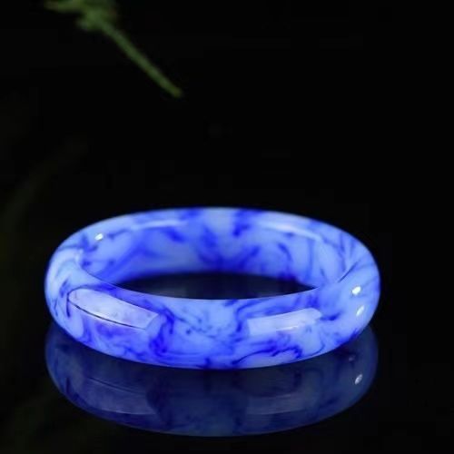 Natural Xinjiang Hetian Jade Blue And White Flower Jade Bracelet