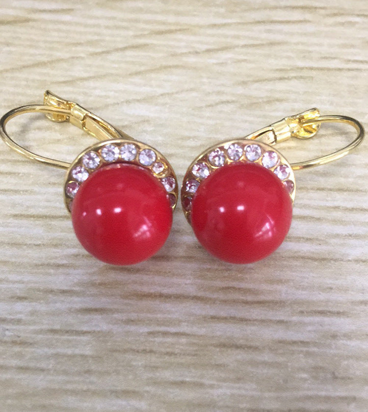 European And American Temperament Jade Round Micro-set Earrings