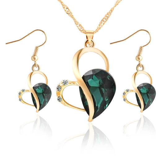 Love Drops Ear Neck Necklace Set Heart Heart Pearl Jewelry Korean Style Wind Jewelry Set