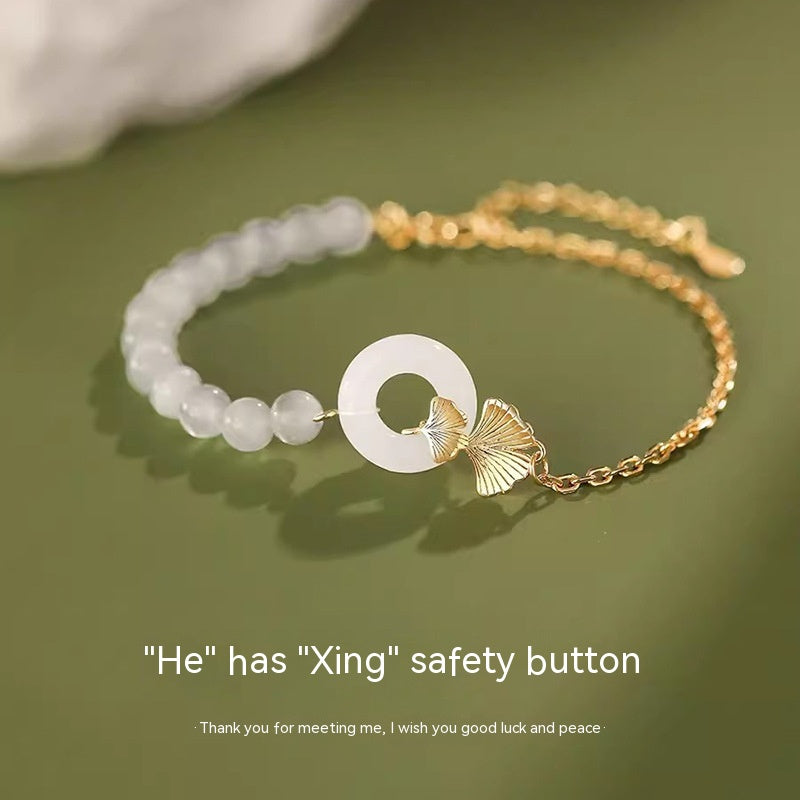 Hetian Jade Peace Buckle Sterling Silver Bracelet