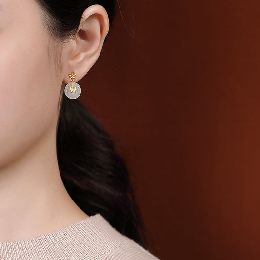 Hetian White Jade Fashion Simple Butterfly Sweet Stud Earrings