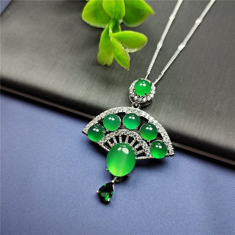 Chalcedony Fan Pendant Green Agate Jade Creative Pendant Jewelry