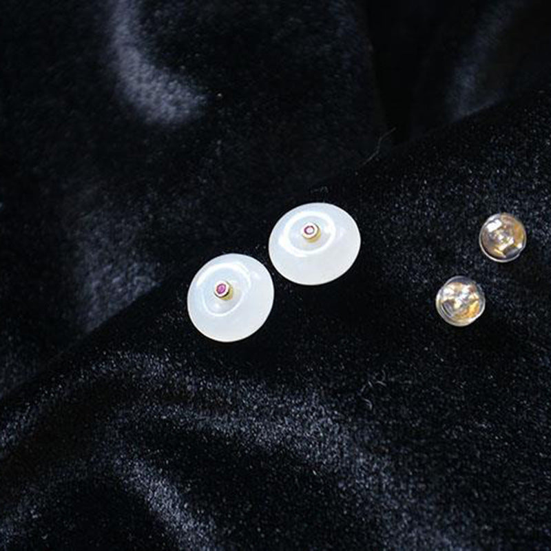 An Button Court Hetian White Jade Stud Earrings