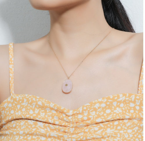 Women Oval Jade Copper Bound Necklace