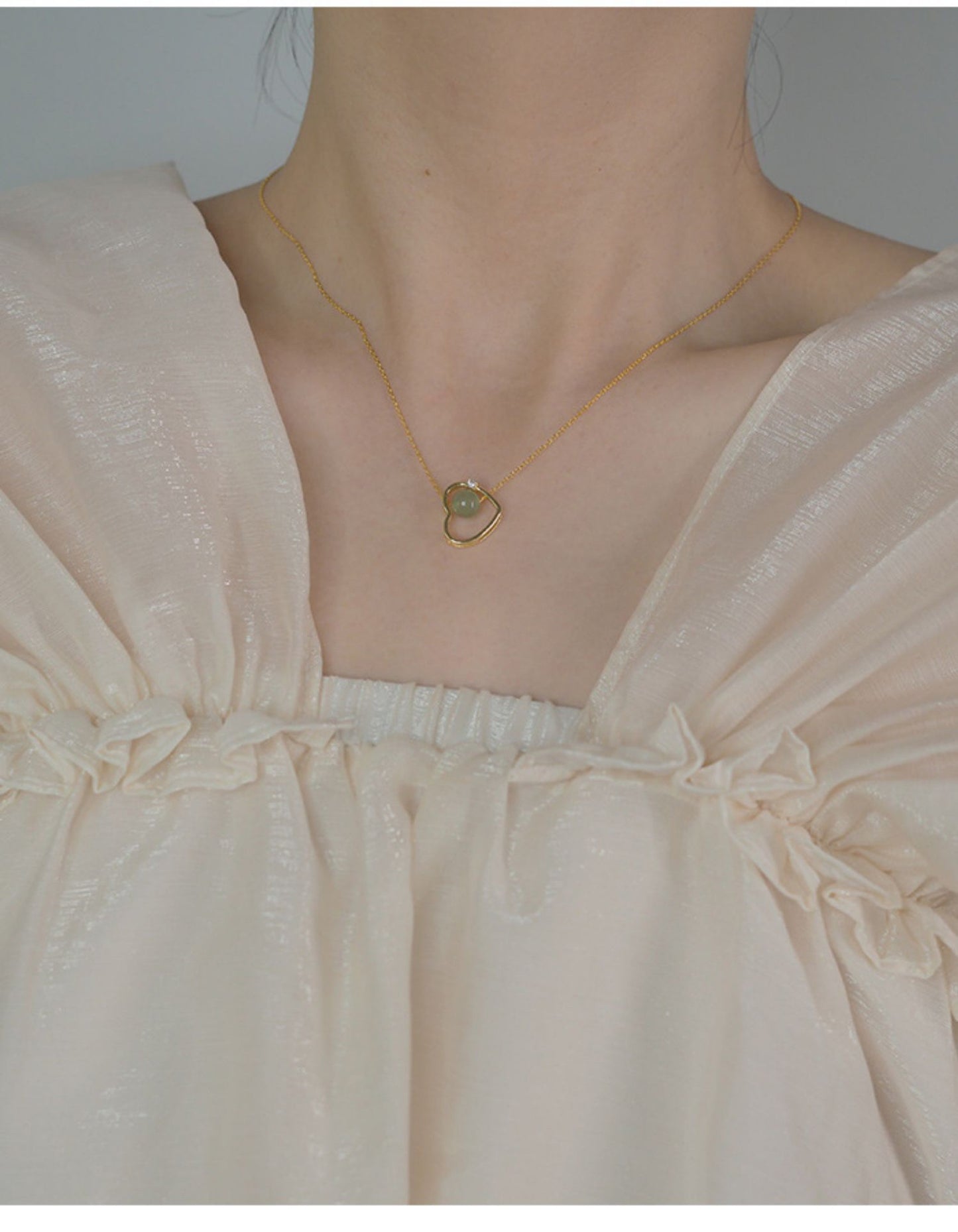 925 Sterling Silver Hollow Heart Hetian Jade Necklace