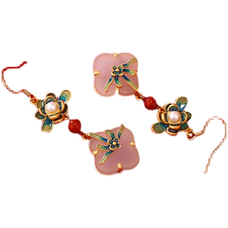 Lotus Tassel Hetian Jade Stud Earrings