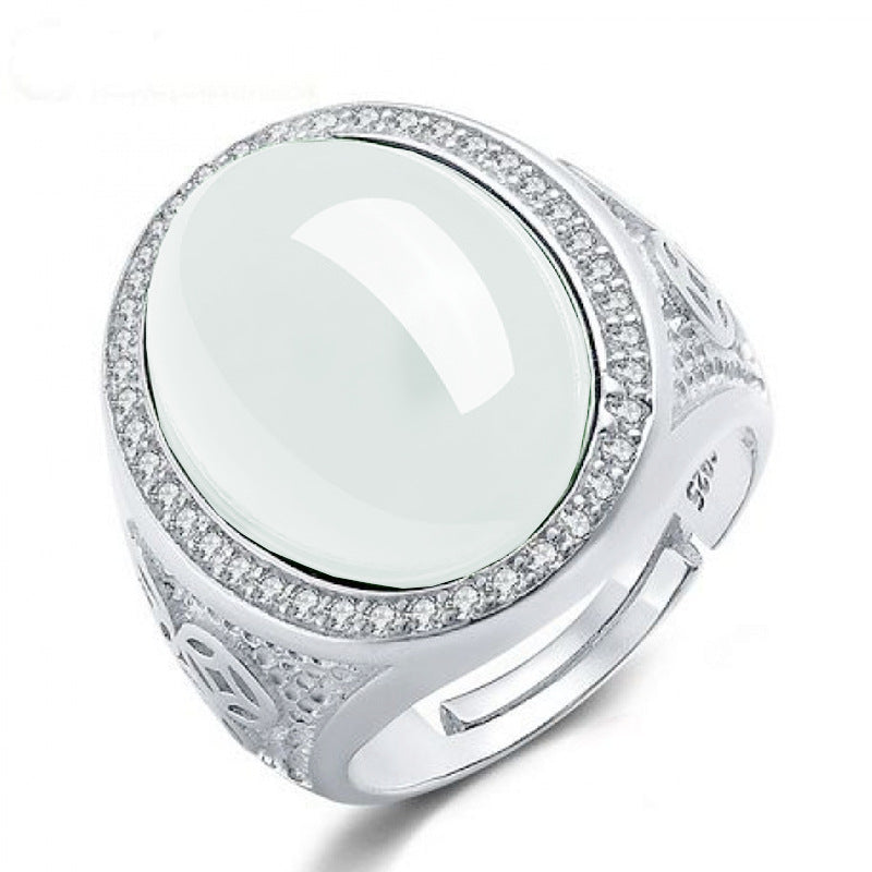Big Oval Egg Face White Jade Coin Ring