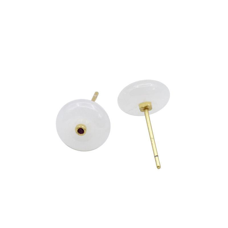 An Button Court Hetian White Jade Stud Earrings
