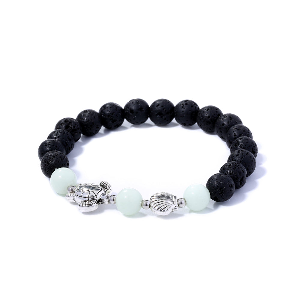 Black Volcanic Stone Blue Luminous Beads Turtle Bracelet