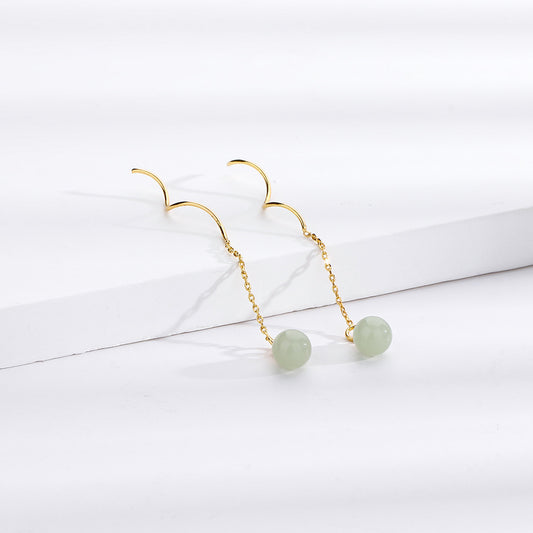Round Beads Hetian Jade Hanging Earrings