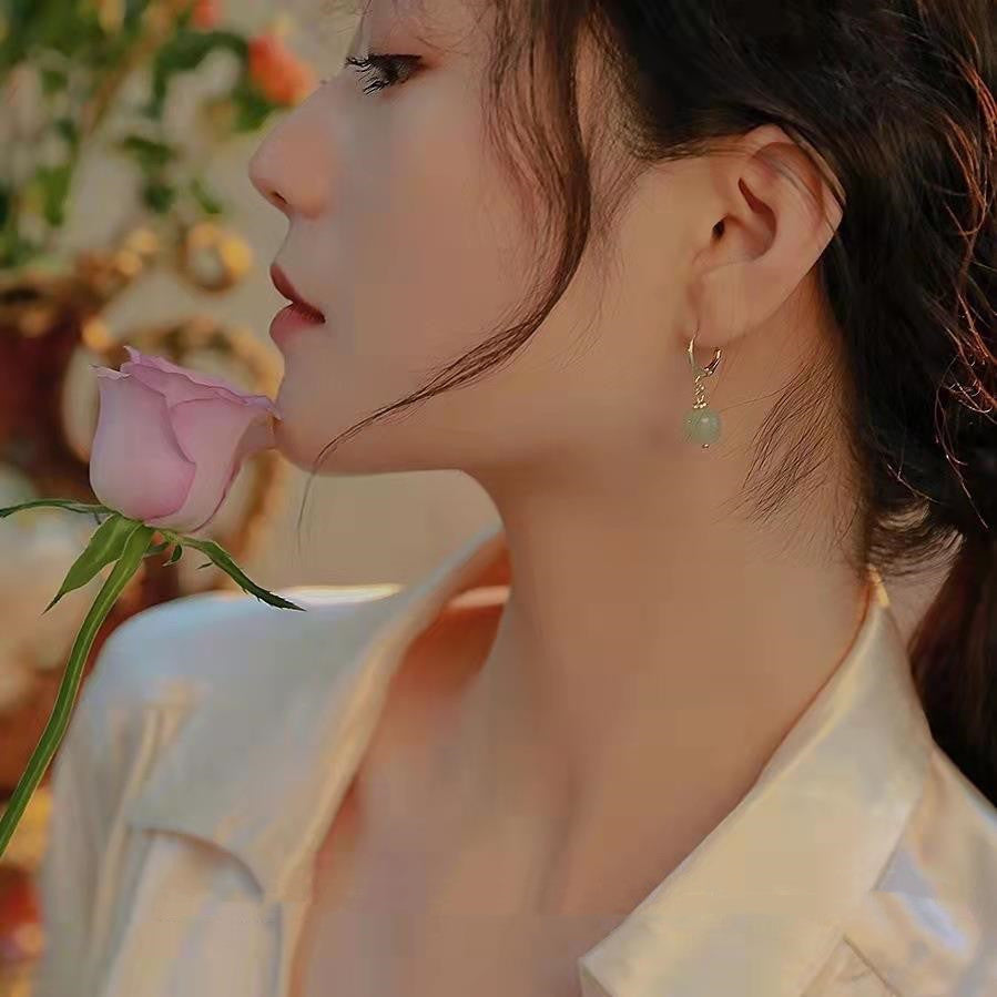 Hetian Jade Earrings Elegance Retro