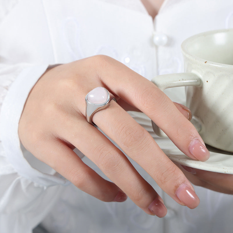 Natural Stone Retro Affordable Luxury Elegant Titanium Steel Ring