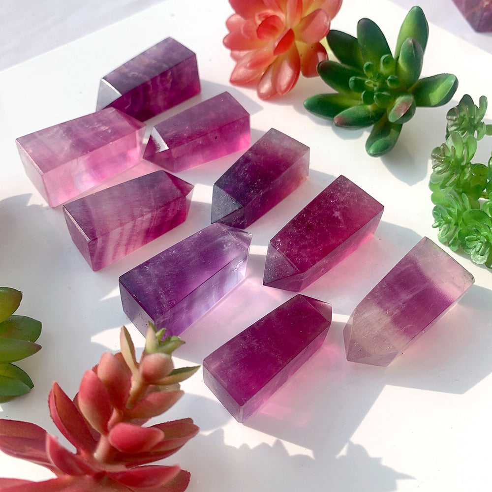 Natural Crystal Pink Purple fluorite Point Colorful