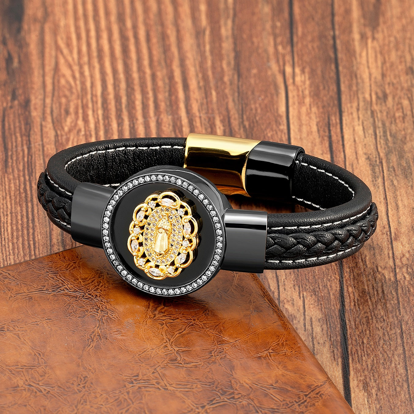 Trendy Jesus Charm Cubic Zirconia Men Bracelet