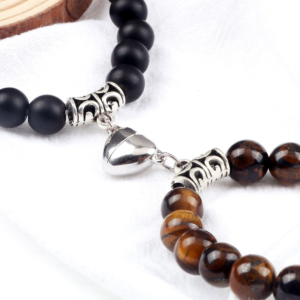 Stone Beads Bracelet for Lovers Heart Magnet Attraction