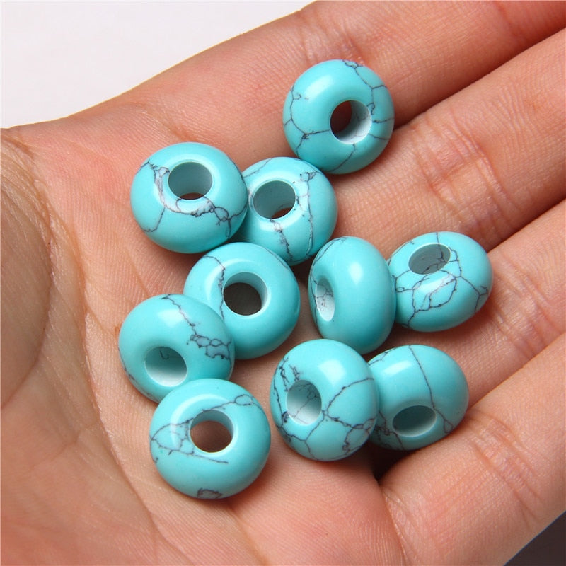 Stone Charms Pendant Spacer Round Big Hole Beads