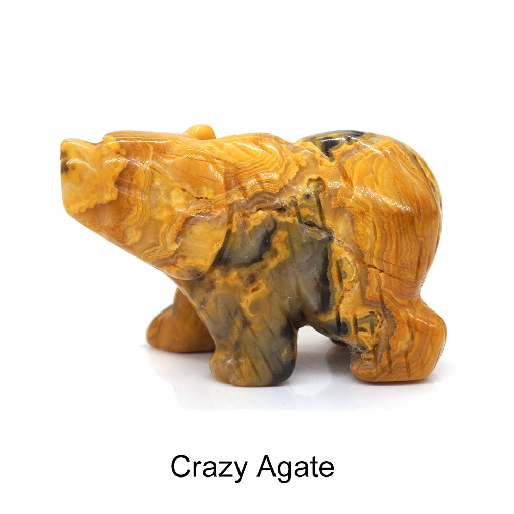 Bear Statue Natural Stone Hand Carved Figure Room