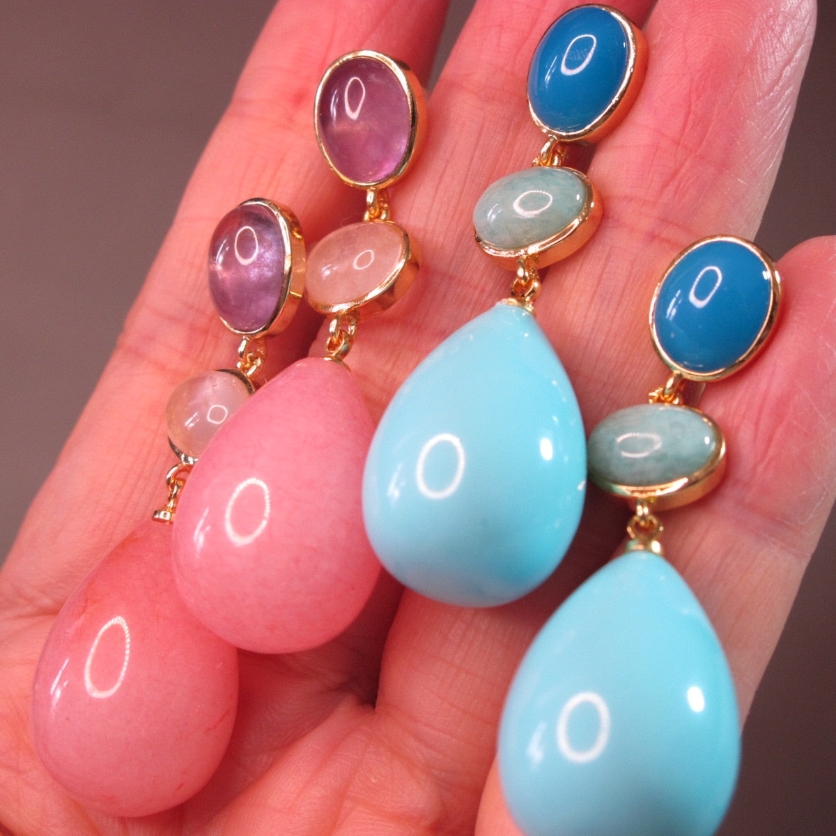 Quartz Jade Pink Aventurine Natural stones Earrings