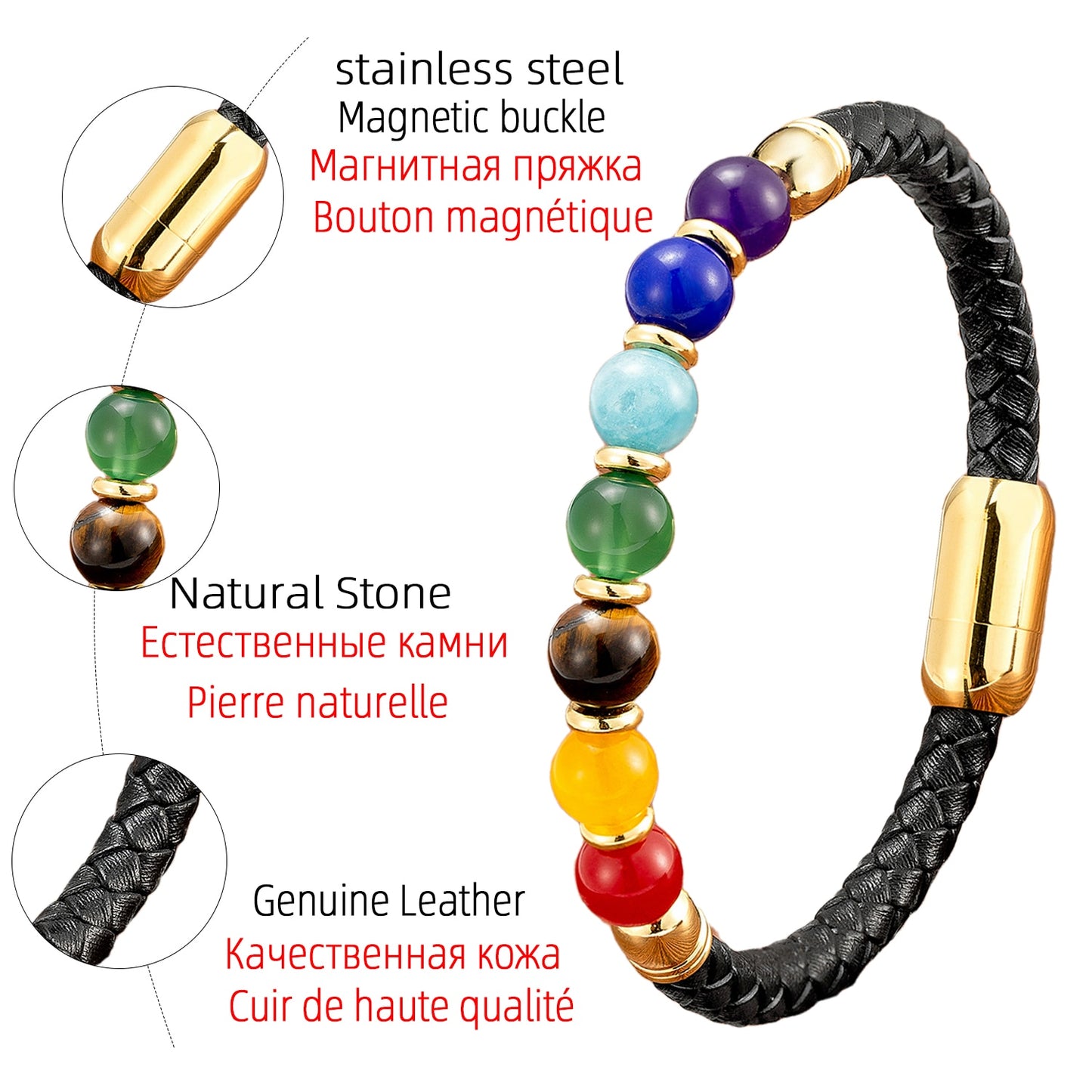Chakra Bracelet For Women Round Natural Stone
