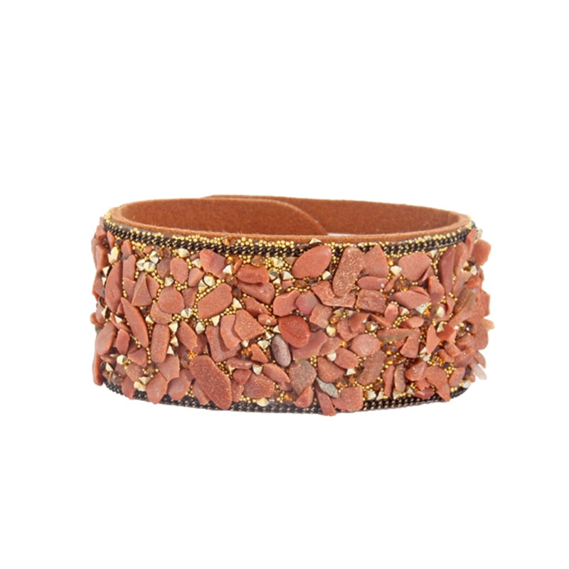 Stone Bracelets For Women Wrap Cuff Slake Leather