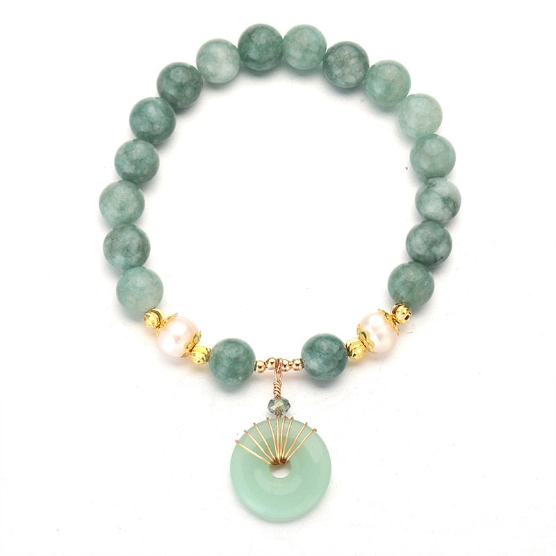 Green/Blue Stones Natural Freshwater Pearls Jade Bracelets
