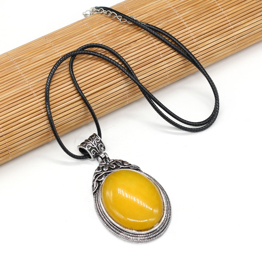 Stone Necklace Oval Shape Crystal Opal Blue Sand