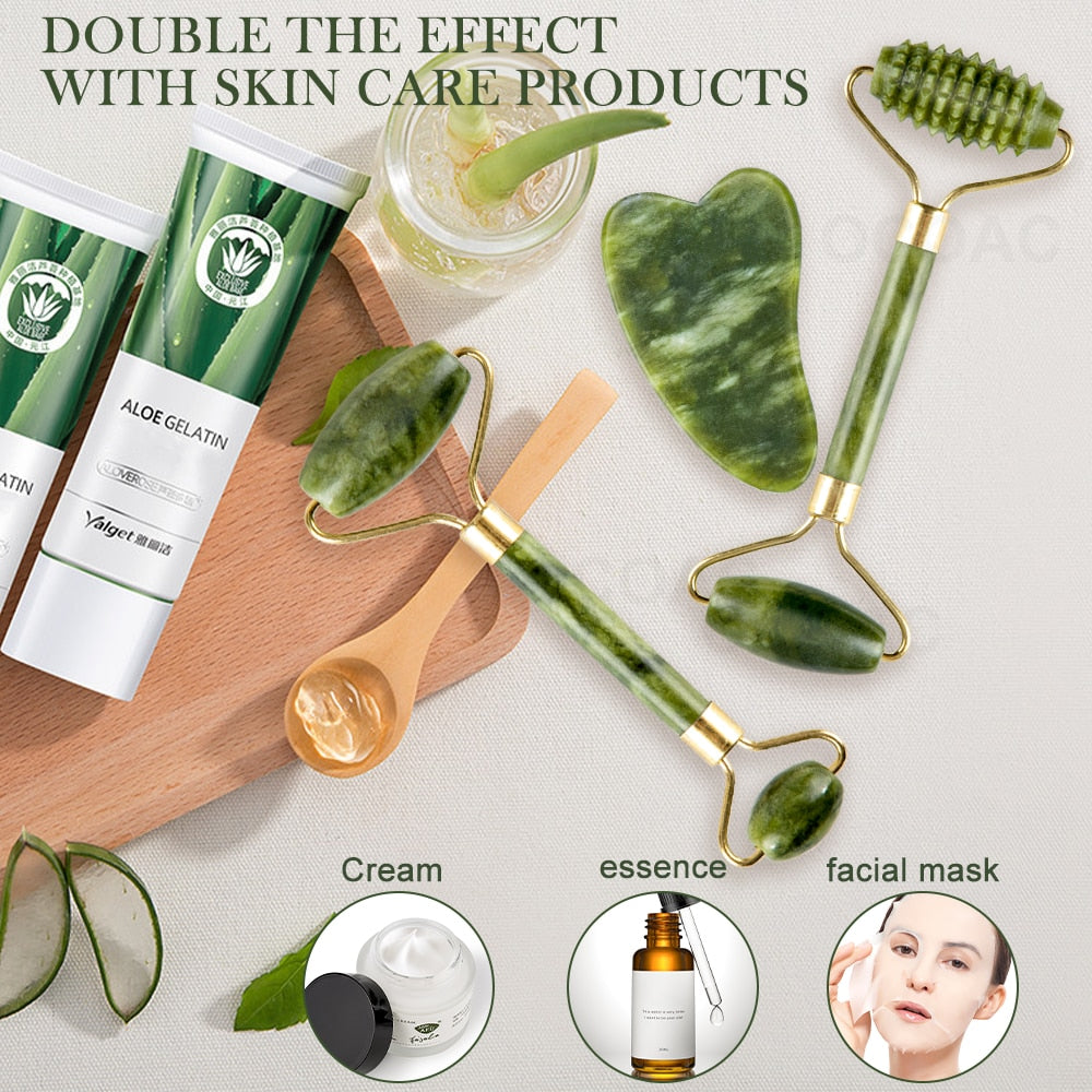 2pcs/kit Gua Sha Massager For Face Care Jade Rollers