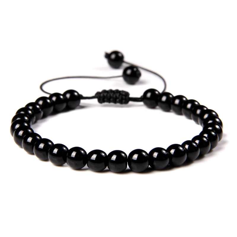Men Bracelets Adjustable 6 mm Natural Green Jade