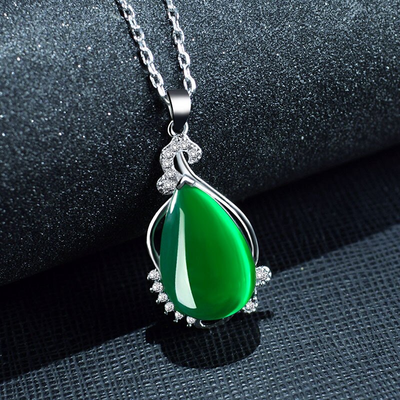 Natural Green Jade Chalcedony Water Drop Pendan