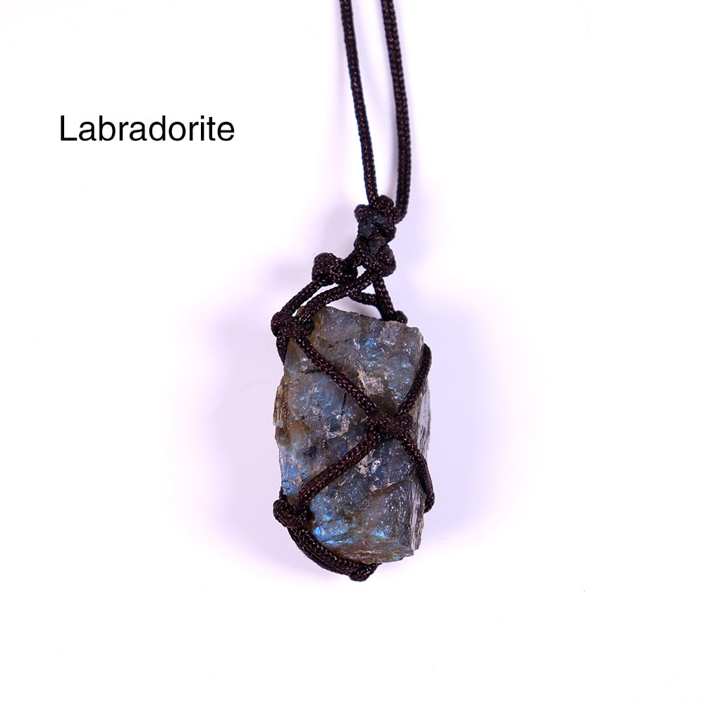 Natural Crystal Quartz Raw Net pocket pendant Crystal