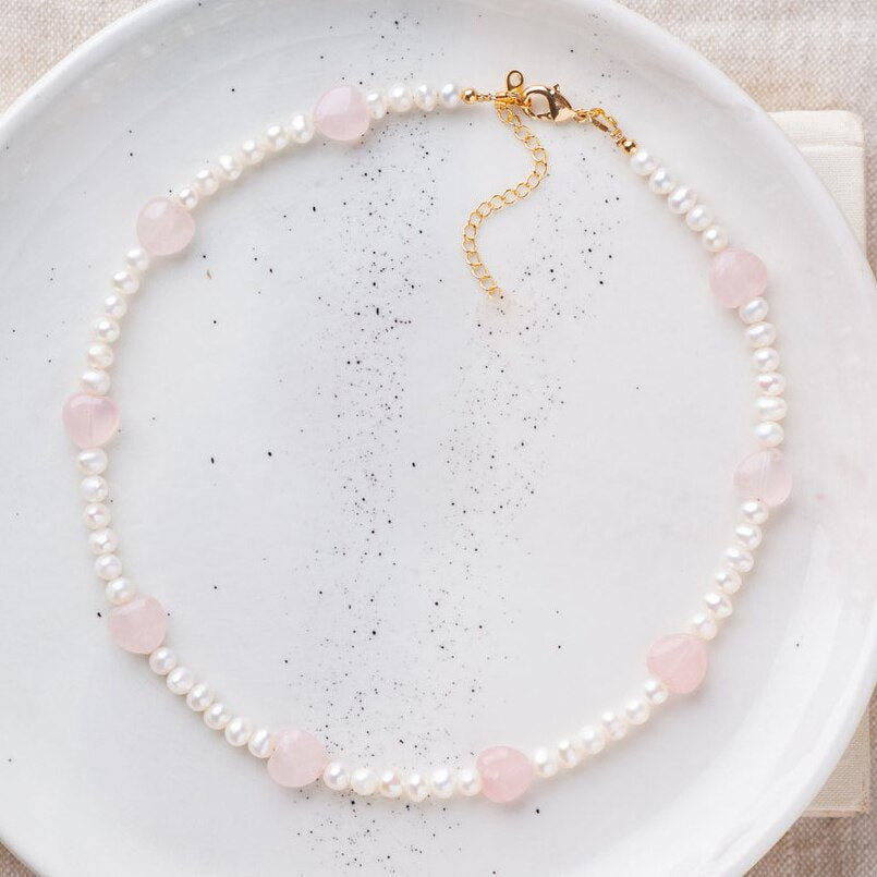 gem pink quartz jade heart Pendant Choker Necklace