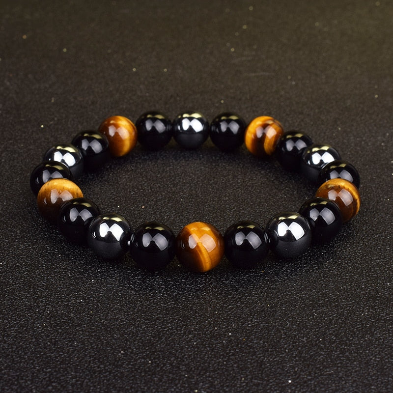 Men Bracelets 10mm Natural Stone Black Onyx