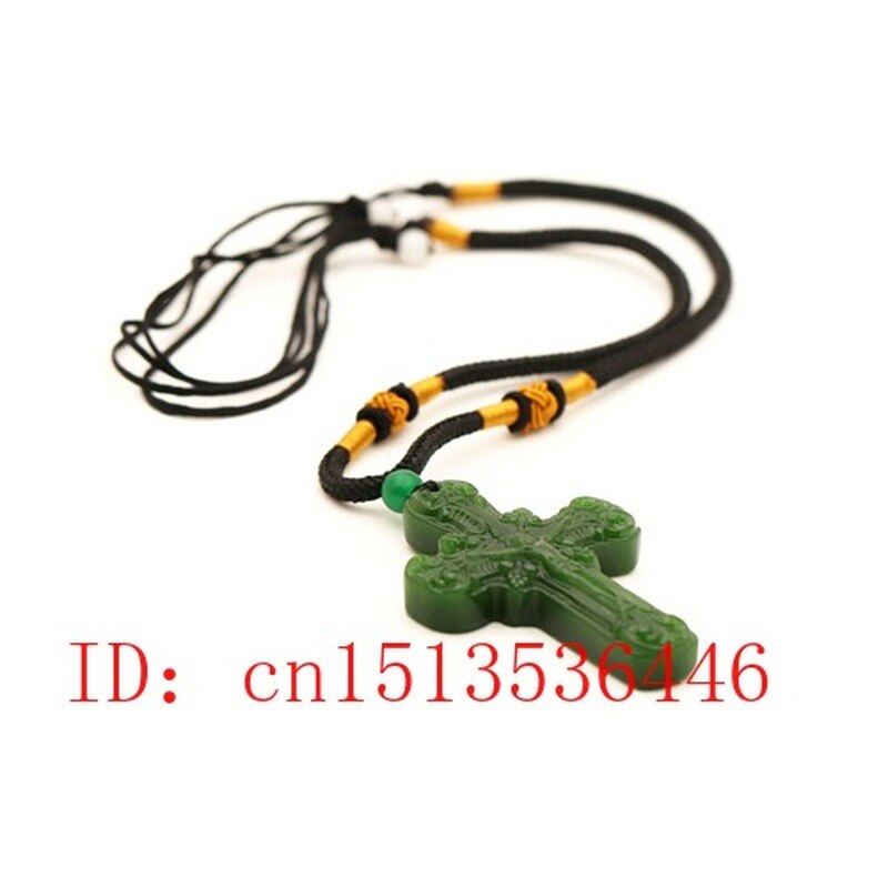 Green Jade Cross Jesus Carved Pendant